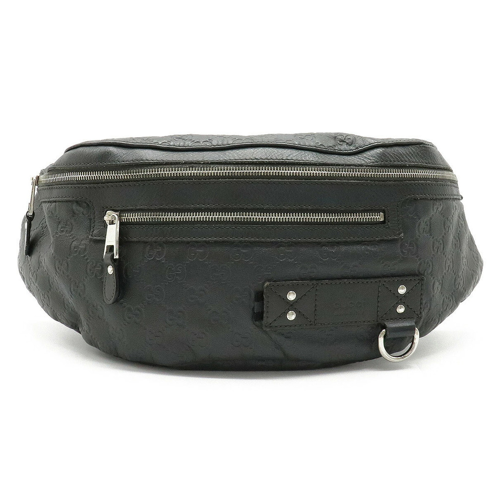 Gucci Guccissima Body Bag Hip Waist Pouch Clutch Leather Gray